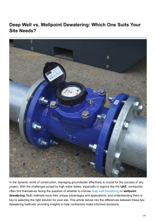 Deep Well vs. Wellpoint Dewatering Which One Suits Your Site Needs