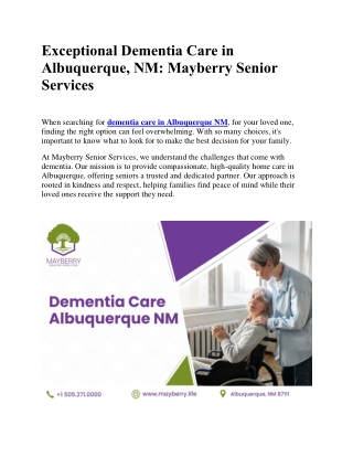 Exceptional Dementia Care in Albuquerque, NM Mayberry Senior Services