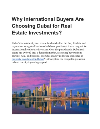 Why International Buyers Are Choosing Dubai for Real Estate Investments_