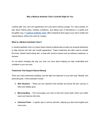 Why a Medical Aesthetic Clinic Could Be Right for You