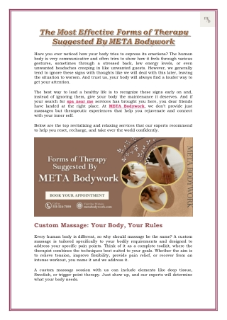 The Most Effective Forms of Therapy Suggested By META Bodywork