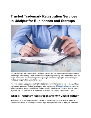 Trusted Trademark Registration Services in Udaipur for Businesses and Startups