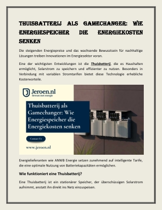 Thuisbatterij als Gamechanger Wie Energiespeicher die Energiekosten senken