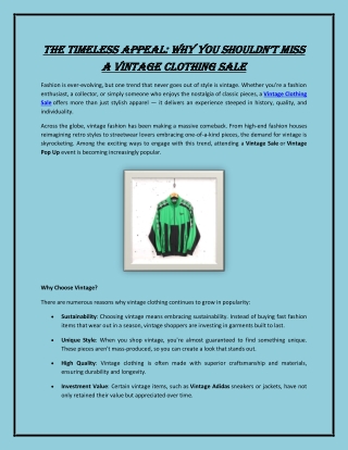 The Timeless Appeal: Why You Shouldn’t Miss a Vintage Clothing Sale