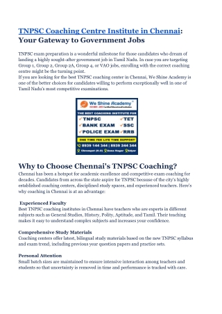 TNPSC Coaching Centre Institute in Chennai_