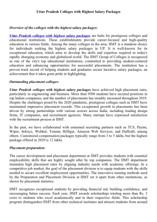 Uttar Pradesh colleges with highest salary packages