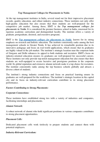 Top management college for placement in noida