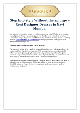 Top Trending Dresses On Rent in Navi Mumbai by Unique Designer