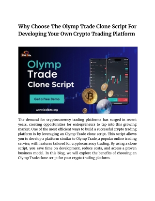 Why Choose The Olymp Trade Clone Script For Developing Your Own Crypto Trading Platform