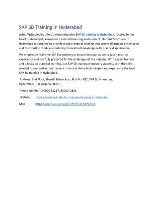 SAP SD Training in Hyderabad