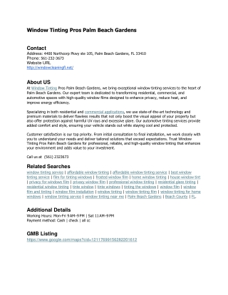 Window Tinting Pros Palm Beach Gardens