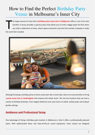 How to Find the Perfect Birthday Party Venue in Melbourne’s Inner City