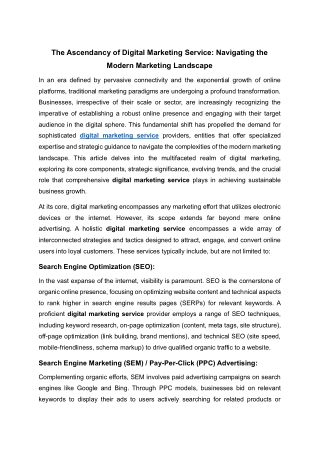 The Ascendancy of Digital Marketing Service