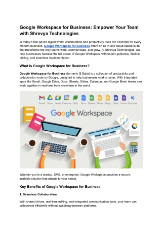 Google Workspace for Business_ Empower Your Team with Shrevya Technologies