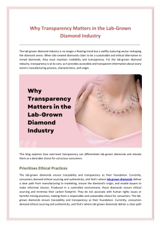 Why Transparency Matters in the Lab-Grown Diamond Industry