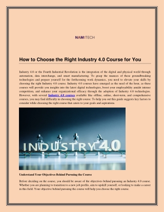 How to Choose the Right Industry 4.0 Course for You