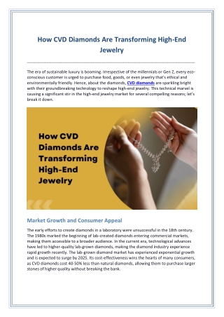 How CVD Diamonds Are Transforming High-End Jewelry