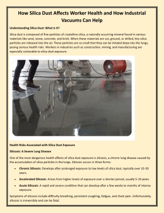 How Silica Dust Affects Worker Health and How Industrial Vacuums Can Help