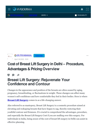Cost of Breast Lift Surgery in Delhi – Procedure, Advantages & Pricing Overview
