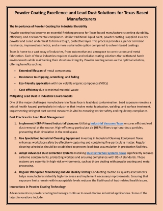 Powder Coating Excellence and Lead Dust Solutions for Texas-Based Manufacturers