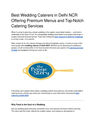 Best Wedding Caterers in Delhi NCR Offering Premium Menus and Top-Notch Catering Services