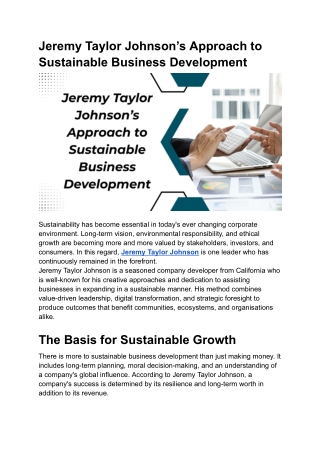 Jeremy Taylor Johnson’s Impact on the Future of Sustainable Business