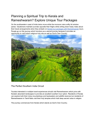 Planning a Spiritual Trip to Kerala and Rameshwaram Explore Unique Tour Packages