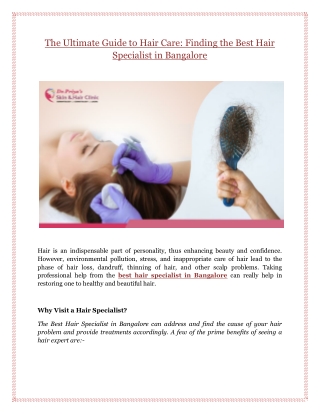 The Ultimate Guide to Hair Care: Finding the Best Hair Specialist in Bangalore