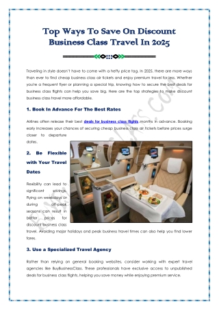 Save On Discount Business Class Travel In 2025