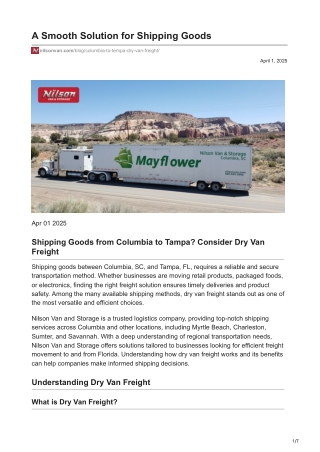 Shipping Goods from Columbia to Tampa? Consider Dry Van Freight