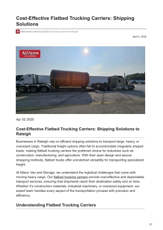 Cost-Effective Flatbed Trucking Carriers: Shipping Solutions to Raleigh