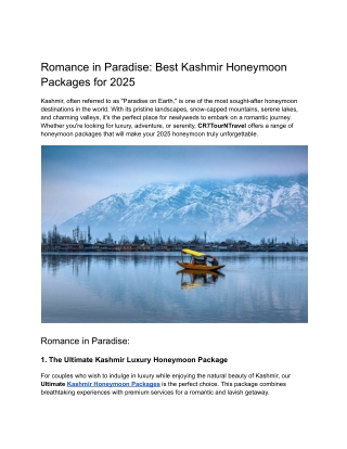 Best Kashmir Honeymoon
