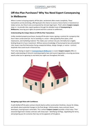 Off-the-Plan Purchases - Why You Need Expert Conveyancing in Melbourne