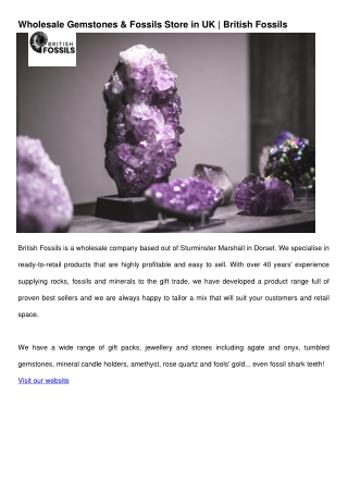 The UK's leading wholesaler of rocks, minerals and fossils to the gift trade.