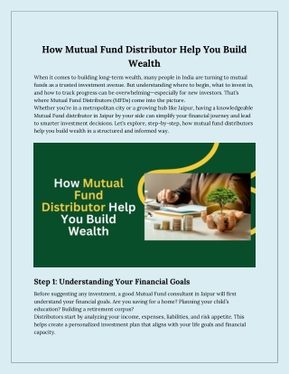 How Mutual Fund Distributor Help You Build Wealth