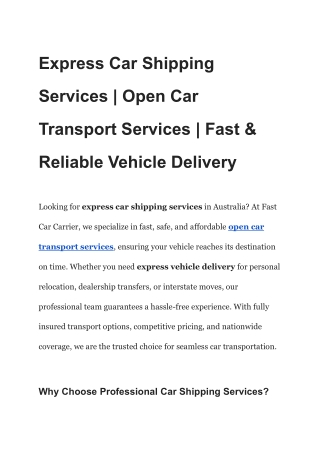 Reliable Express Car Shipping Services Across Australia