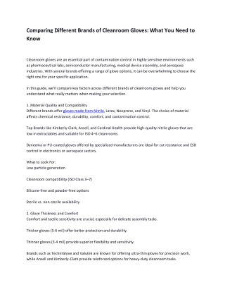 Cleanroom gloves are an essential part of contamination control