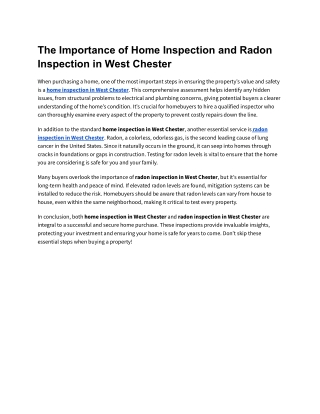 The Importance of Home Inspection and Radon Inspection in West Chester