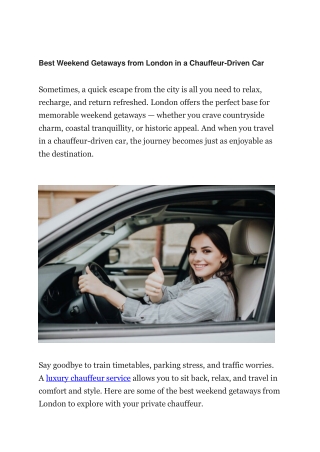 Best Weekend Getaways from London in a Chauffeur