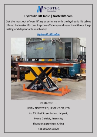 Hydraulic Lift Table Nosteclift.com