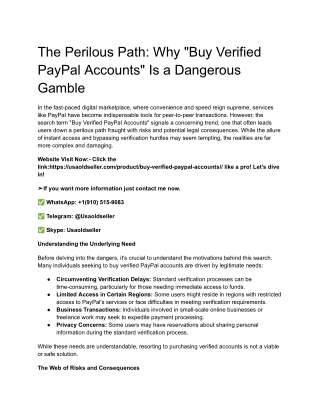 The Perilous Path_ Why _Buy Verified PayPal Accounts_ Is a Dangerous Gamble