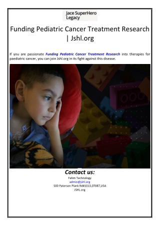 Funding Pediatric Cancer Treatment Research | Jshl.org