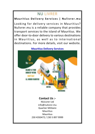 Mauritius Delivery Services  Nulivrer.mu