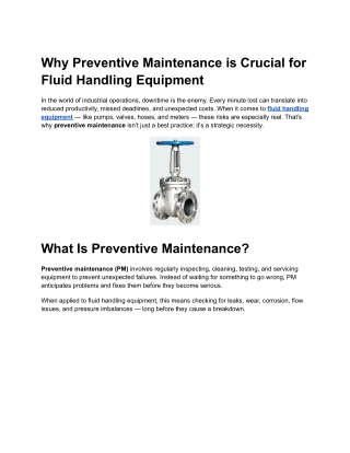 Why Preventive Maintenance is Crucial for Fluid Handling Equipment