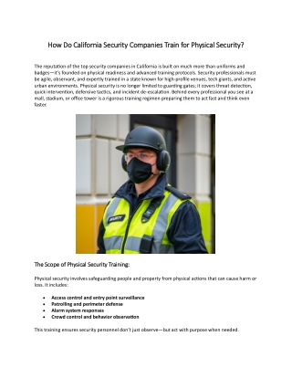 How Do California Security Companies Train for Physical Security?
