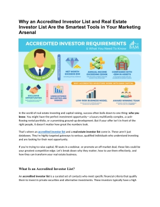 Why an Accredited Investor List and Real Estate Investor List Are the Smartest Tools in Your Marketing Arsenal