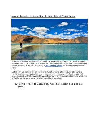 How to Travel to Ladakh Best Routes Tips & Travel Guide