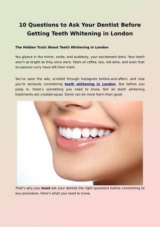 10 Questions to Ask Your Dentist Before Getting Teeth Whitening in London