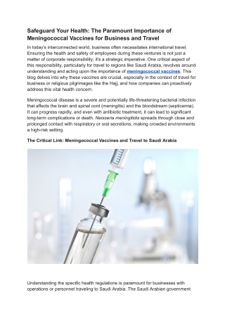 Safeguard Your Health_ The Paramount Importance of Meningococcal Vaccines for Business and Travel