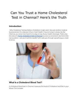 How Reliable Is a Home Cholesterol Test in Chennai? Here’s an Honest Breakdown